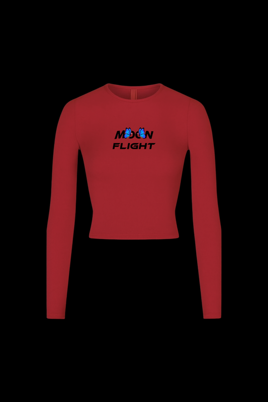 RED ZATAKE LONG SLEEVE CROP TEE